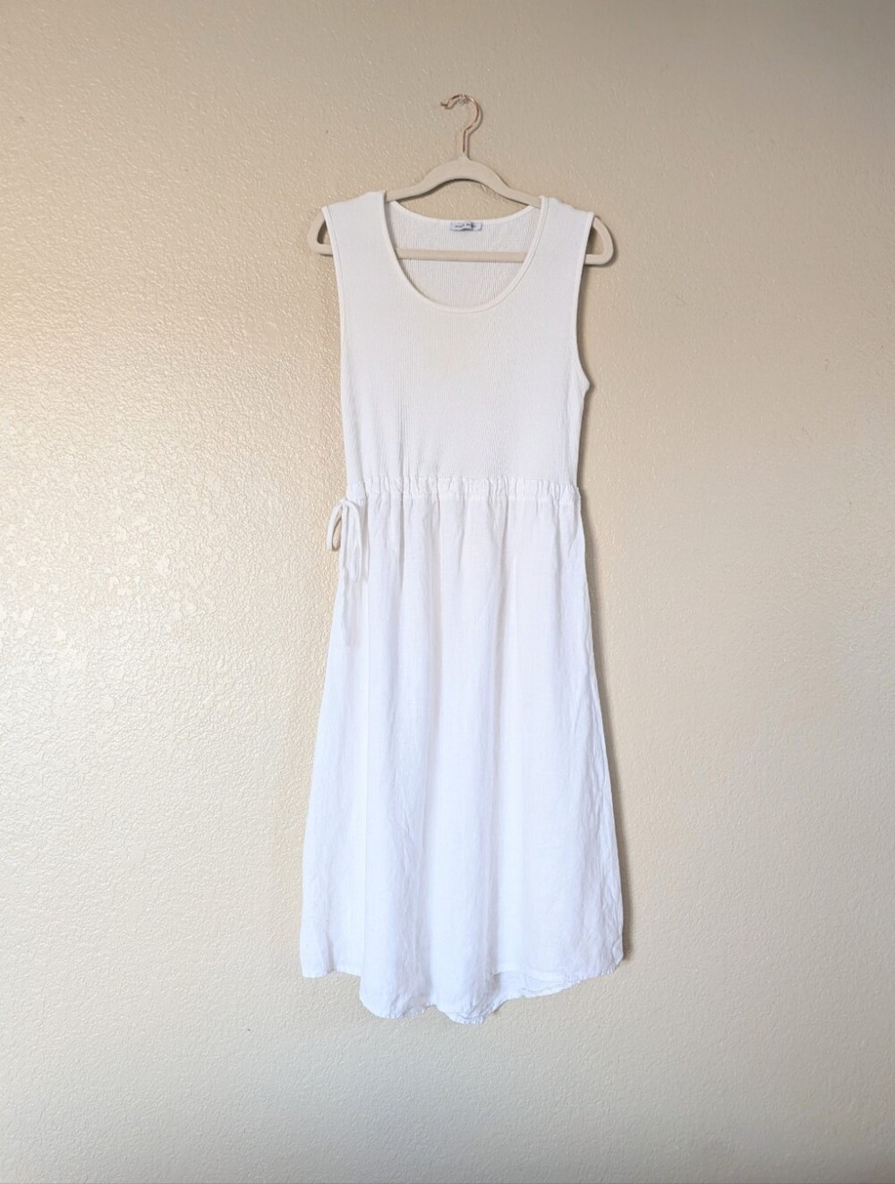 White Midi Dress with Drawstring Waist